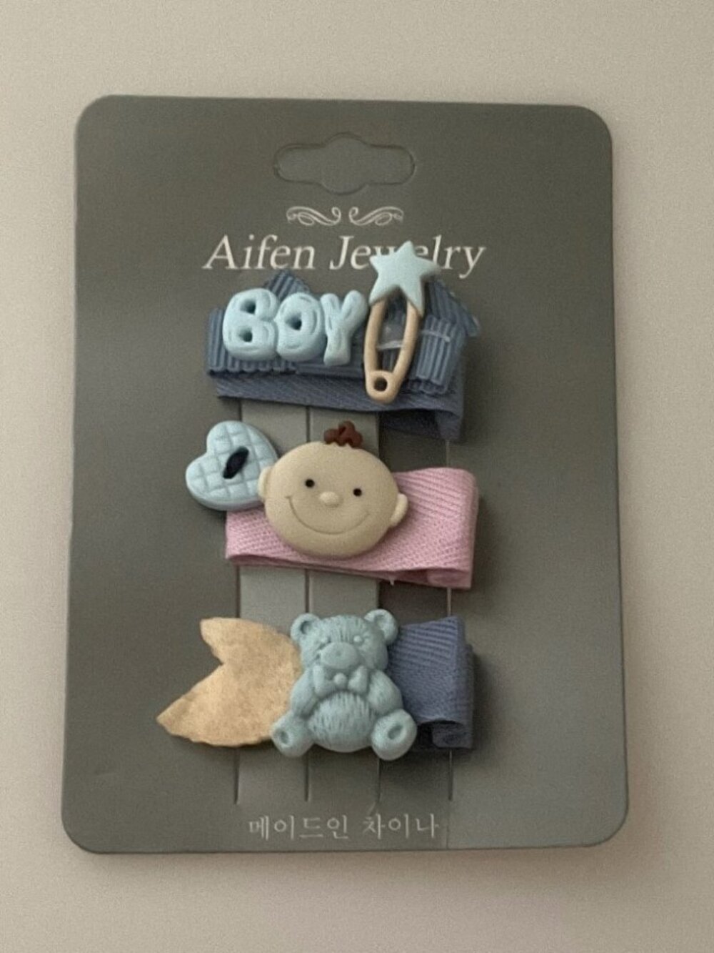 PASTEL TODDLER HAIRCLIPS BOY, BEAR, BABY SET OF 3